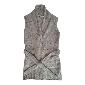 Athleta XS Sleeveless Gray Cardigan Tie Front 50% Wool Sweater Pockets Duster